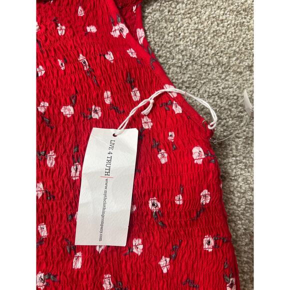 NWT Live 4 Truth Womens Cottage Boho Chic Cowgirl Floral Ruffle Mini Dress Red S - Picture 6 of 9